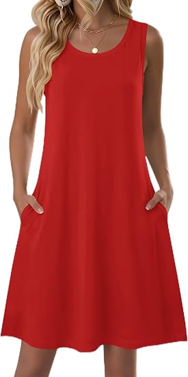 Women 2026 Sleeveless Casual Floral Tshirt Sundress with Pockets Loose Tank Beach Dress