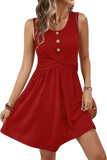 Women Beach Fashion Sundresses Babydoll Dress Button Down Boho Dresses Cute Cross